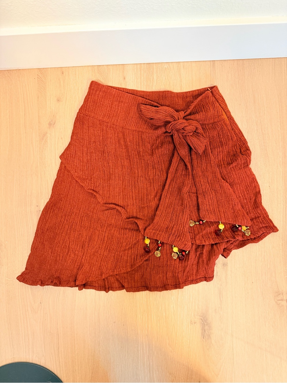 Savannah Morrow Organic Asymmetrical Gauze Skirt w/Tie & Beads Sz Small $395